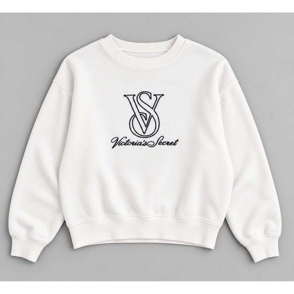 Victorias Secret White Embroidered Logo Pullover Sweatshirt Womens Small 294959